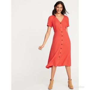 Old Navy Coral Linen Button Down Dress